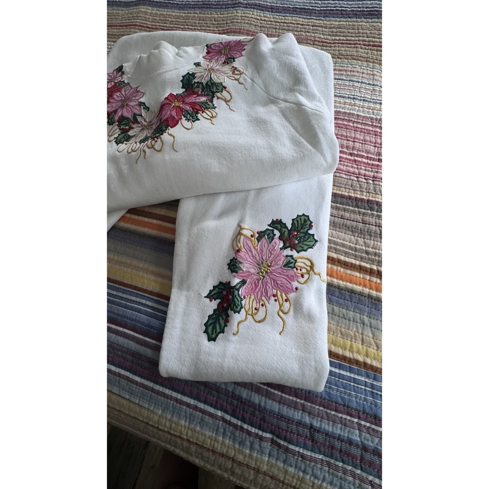 VTG Retro 80s Christmas Poinsettia Women's Sweatsuit Puffy Paints Handmade - Picture 3 of 16